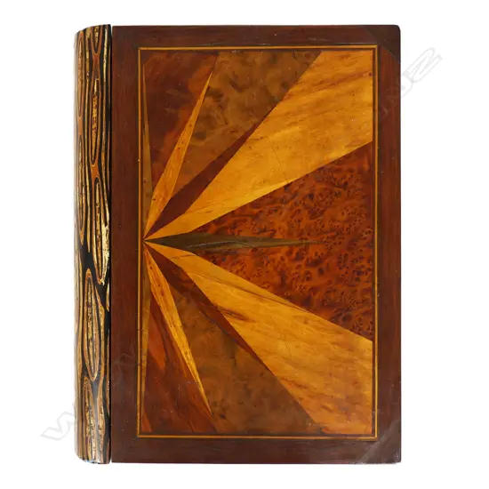 An inlaid NZ timber box in book form,