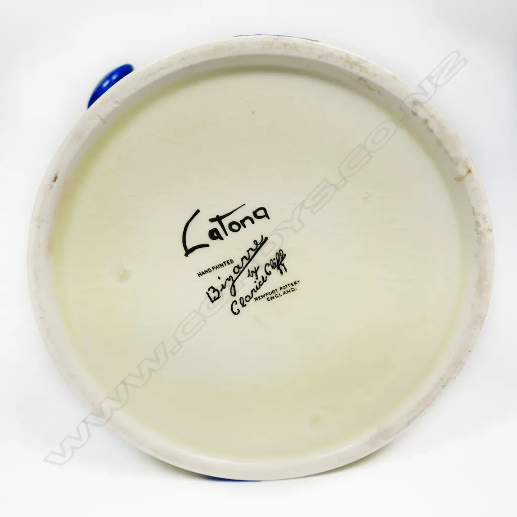 A c.1930 uncommon Clarice Cliff Bizarre Latona Dahlia biscuit barrel, Image 1++