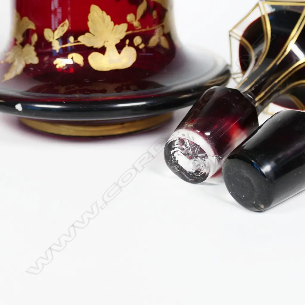 A pair of 19thC Bohemian red glass decanters, Image 1++