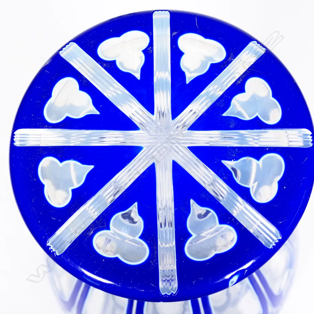 A tall 19thC Bohemian blue and white flashed two section vase, Image 1++