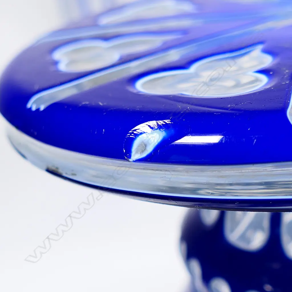 A tall 19thC Bohemian blue and white flashed two section vase, Image 1++