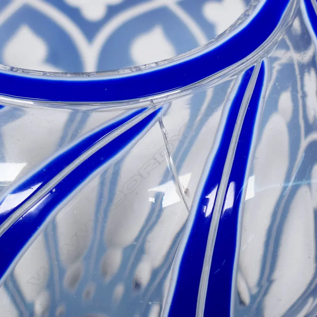 A tall 19thC Bohemian blue and white flashed two section vase, Image 1++