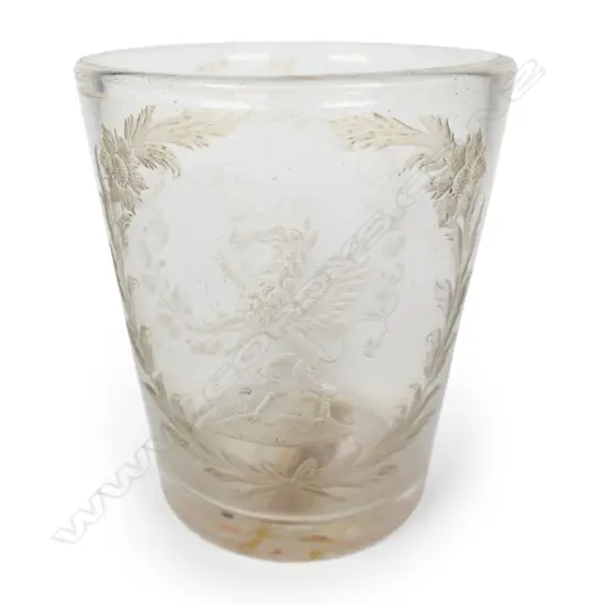 A rare 18thC European cut glass armorial beaker,