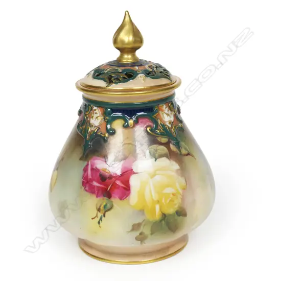 Royal Worcester Hadley lidded potpourri urn,