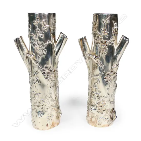 A pair of c.1900 Chinese silver specimen vases,