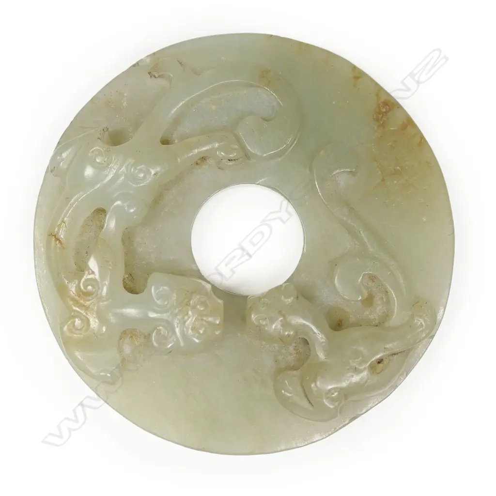 An old Chinese pale green jade bi disc, Image 1++