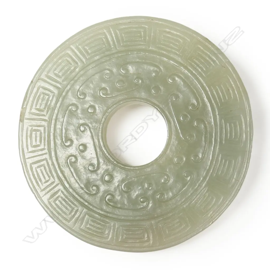 An old Chinese pale green jade bi disc, Image 1++