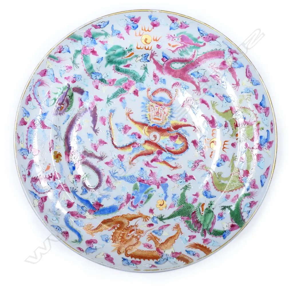 A Chinese porcelain Canton enamel famille rose shallow dish, Image 1++