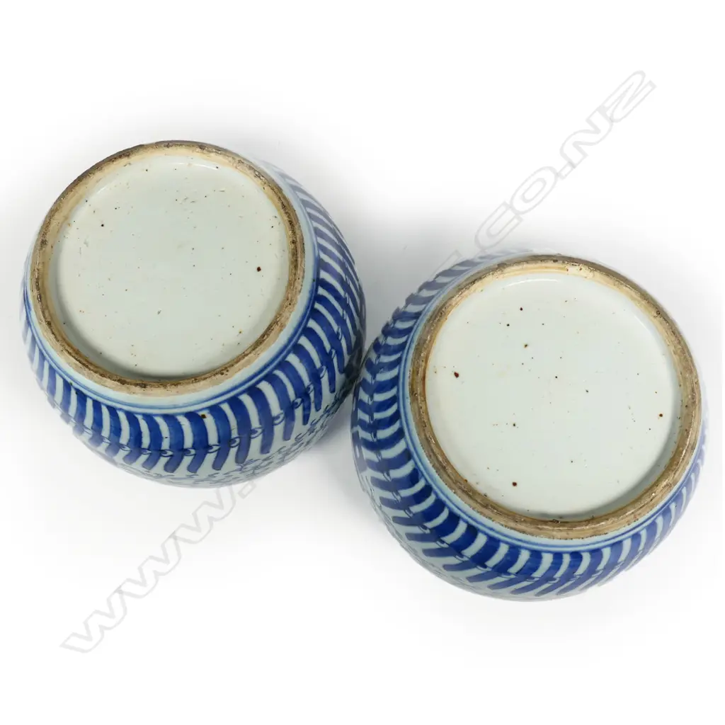 A pair of 19thC Chinese blue and white lidded ginger jars, Image 1++
