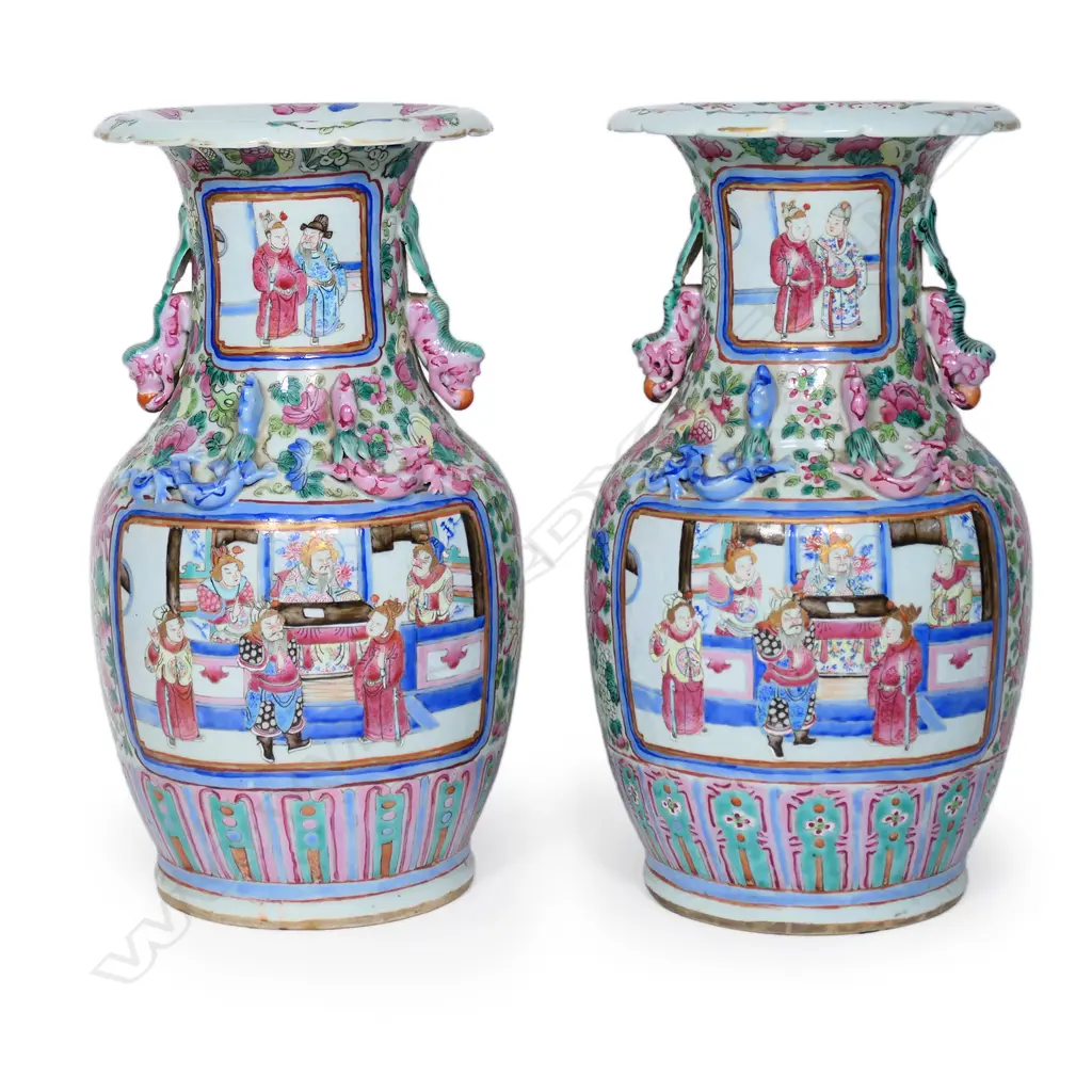 A pair of large 19thC Chinese famille rose vases, Image 1++