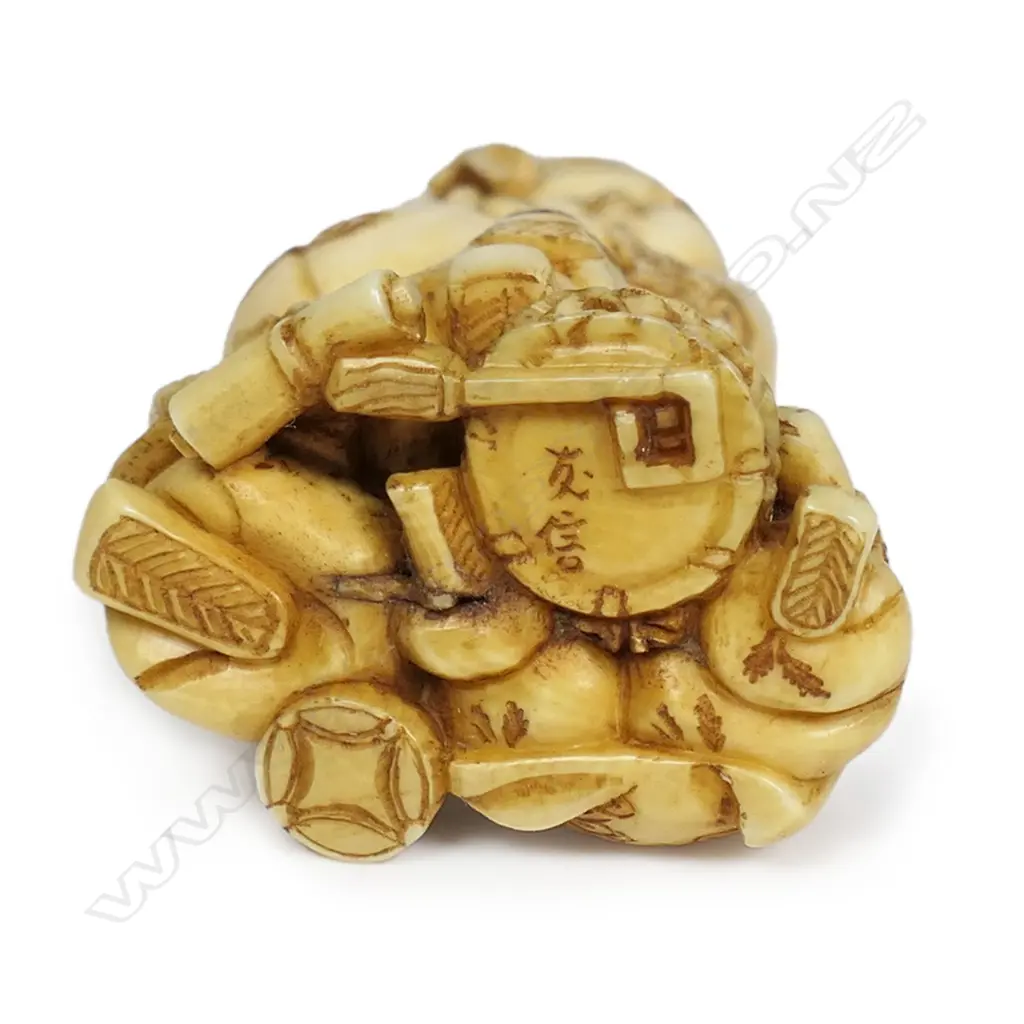 A Meiji Japanese carved marine ivory okimono of Daikokuten, Image 1++