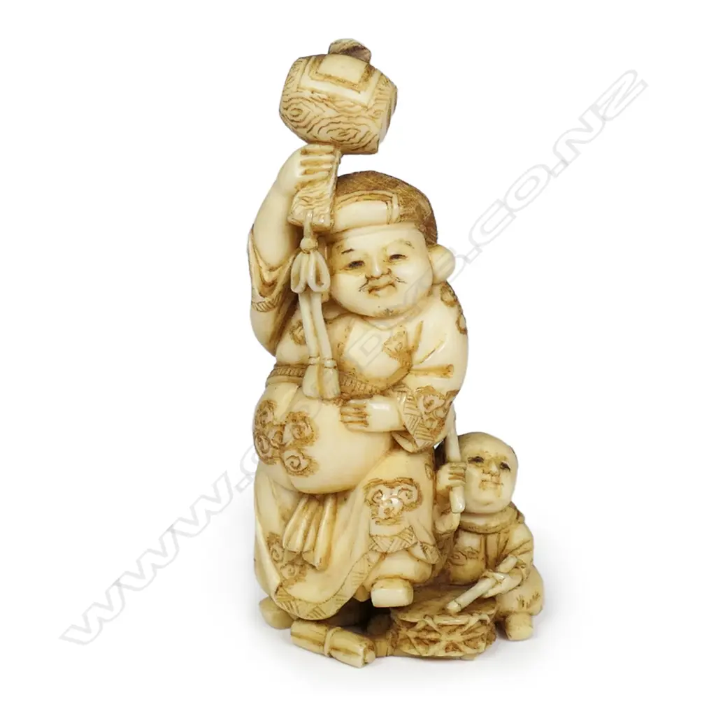 A Meiji Japanese carved marine ivory okimono of Daikokuten, Image 1++