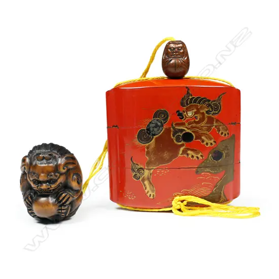 A vintage Japanese red lacquered three section inro,