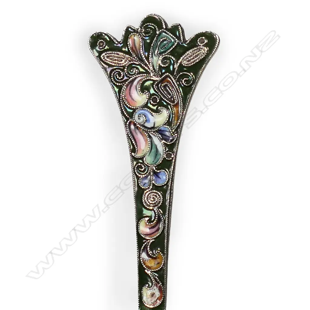 A Russian enamelled and gilded silver fancy serving / collector's spoon, Image 1++