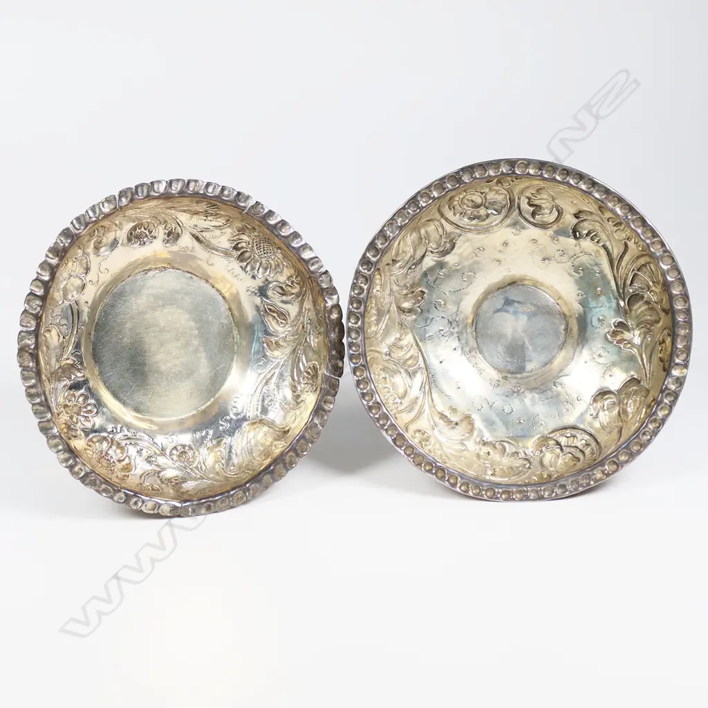 Two uncommon 18th-19thC embossed silver pedestal salts, Image 1++