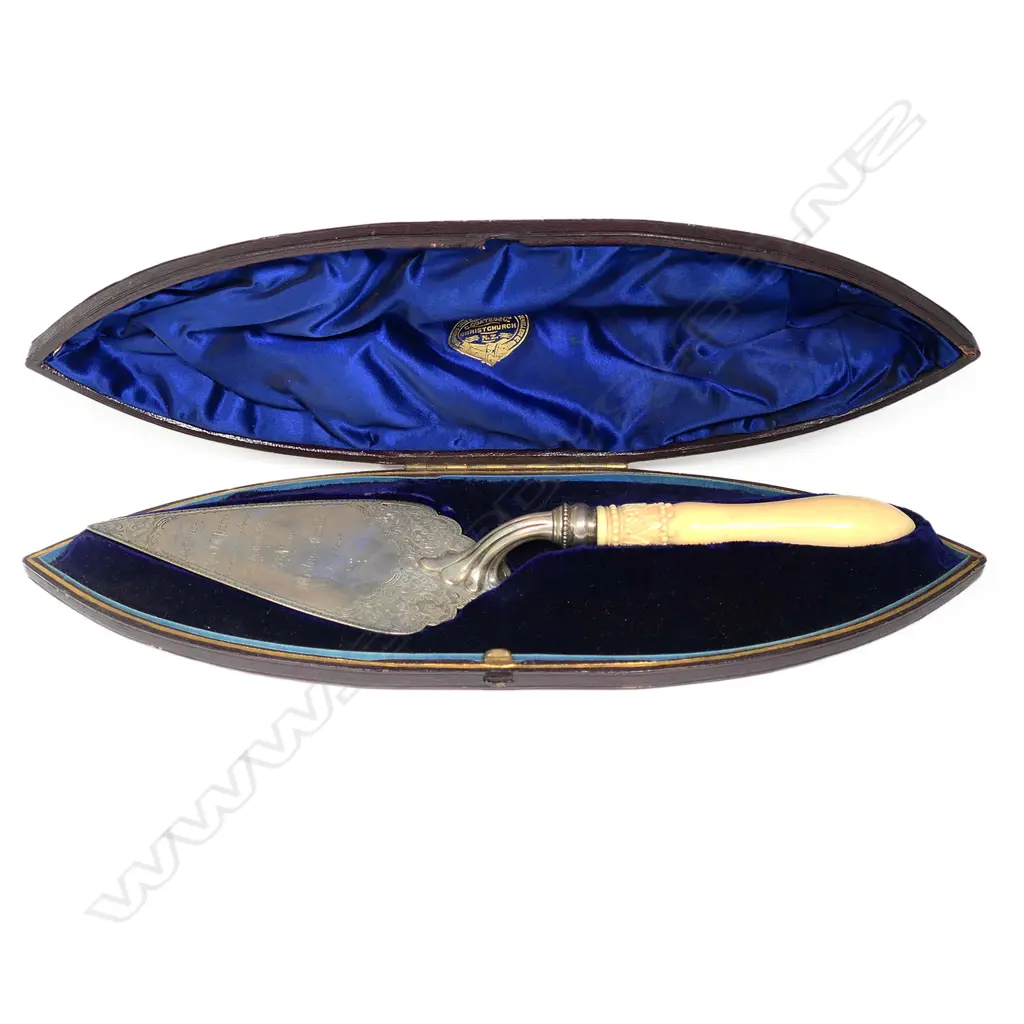 The New Zealand historic silver 'St. Albans Wesleyan Church Nov. 1st 1894' presentation trowel, Image 1++