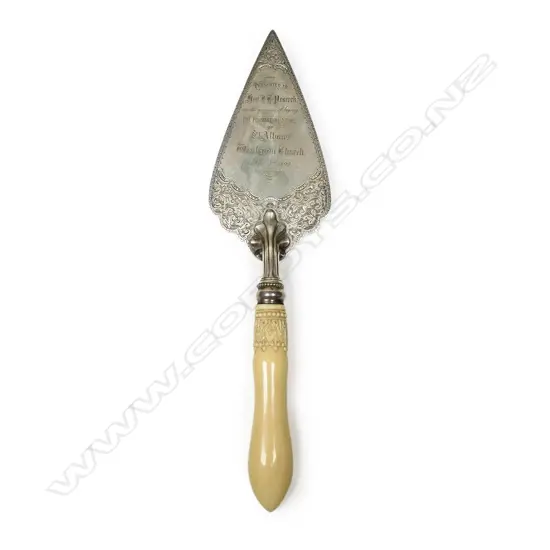 The New Zealand historic silver 'St. Albans Wesleyan Church Nov. 1st 1894' presentation trowel,