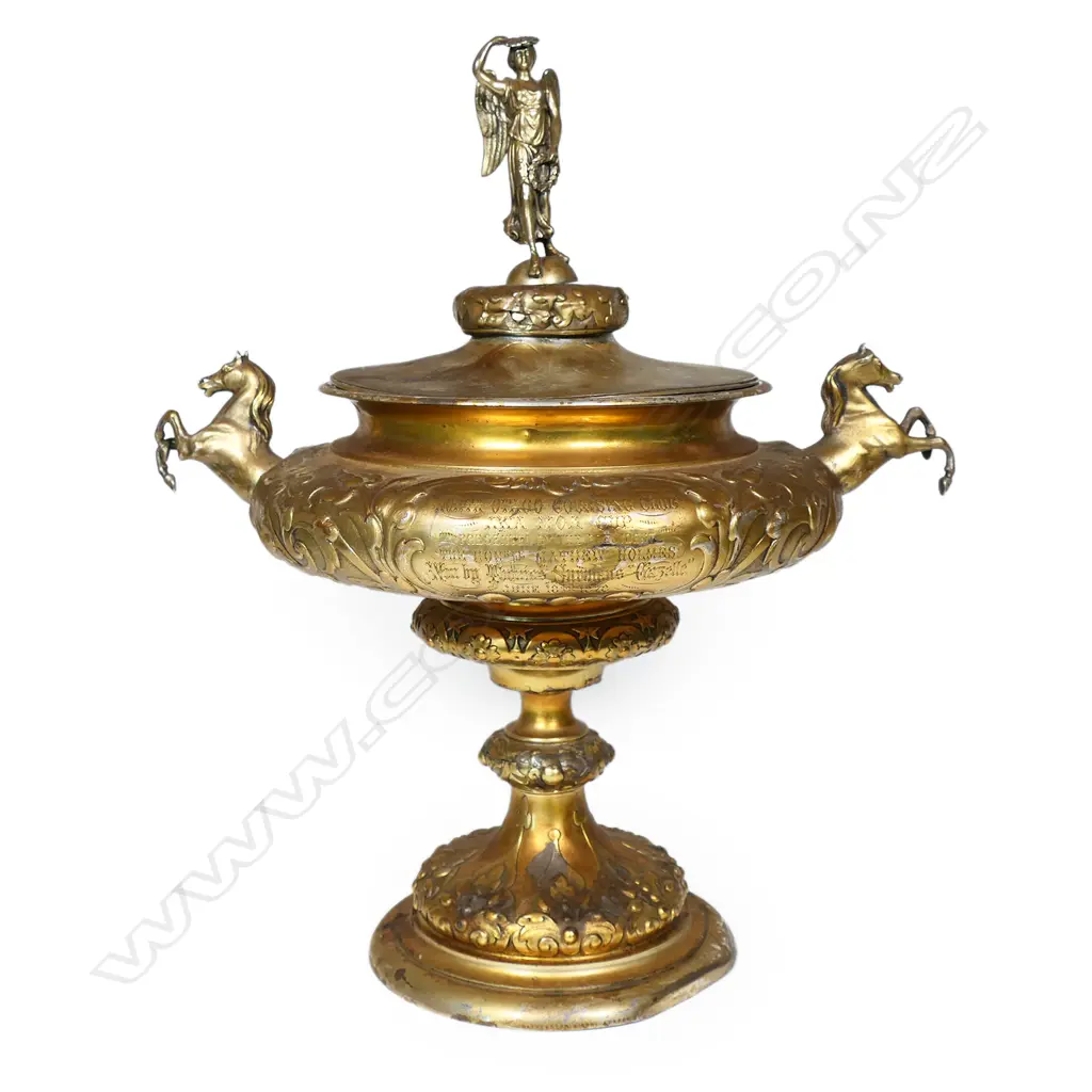 The large and impressive New Zealand historic 1878 gilded silver 'AWA MOA' 'North Otago Coursing Cup', Image 1++