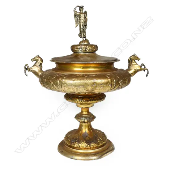 The large and impressive New Zealand historic 1878 gilded silver 'AWA MOA' 'North Otago Coursing Cup',