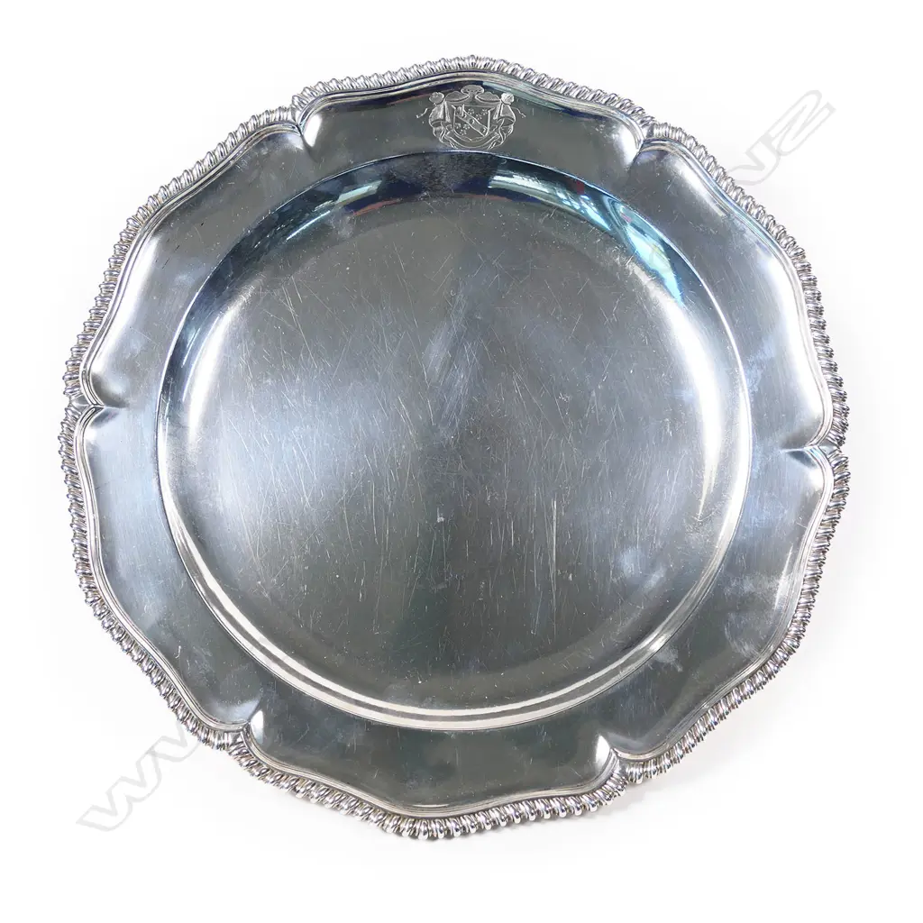 An impressive and heavy George III silver large dinner plate, Image 1++