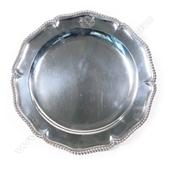 An impressive and heavy George III silver large dinner plate,