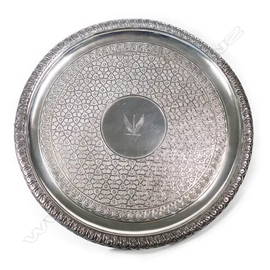 A Victorian silver engraved circular salver,