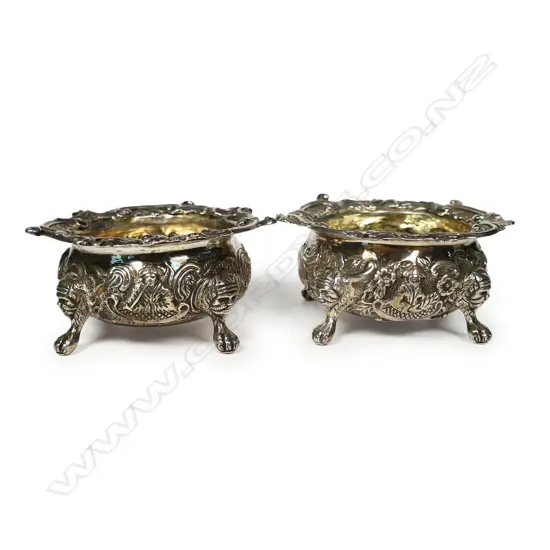 A pair of quality George III cast silver fancy salts,