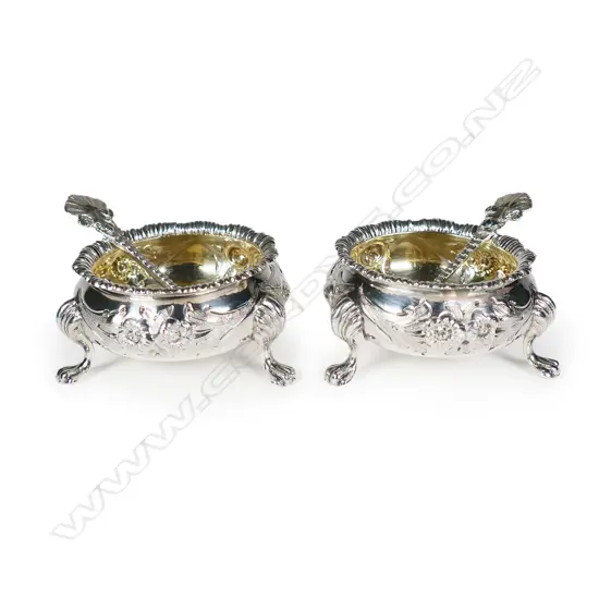 A pair of quality Victorian silver salts with matching spoons,