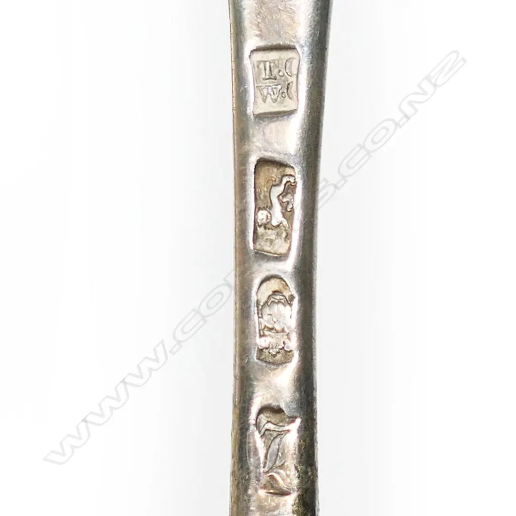 Five early George III silver bottom marked Hanoverian table spoons, Image 1++