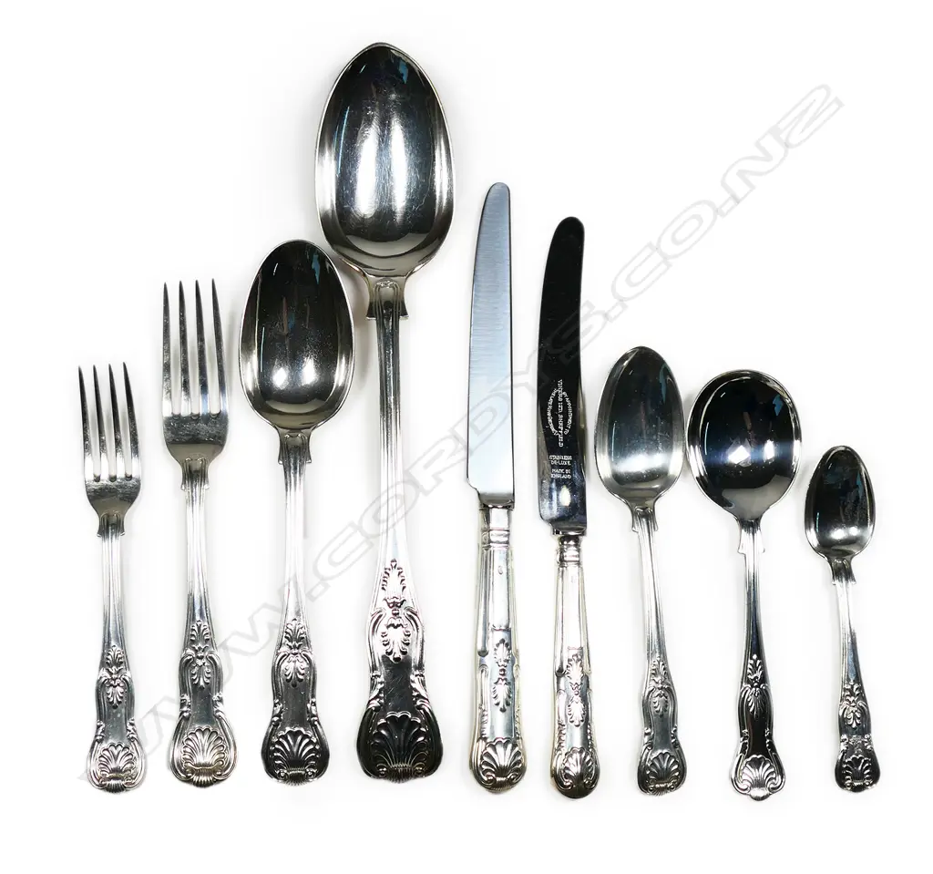 A silver twelve place setting King's pattern cutlery service, Image 1++