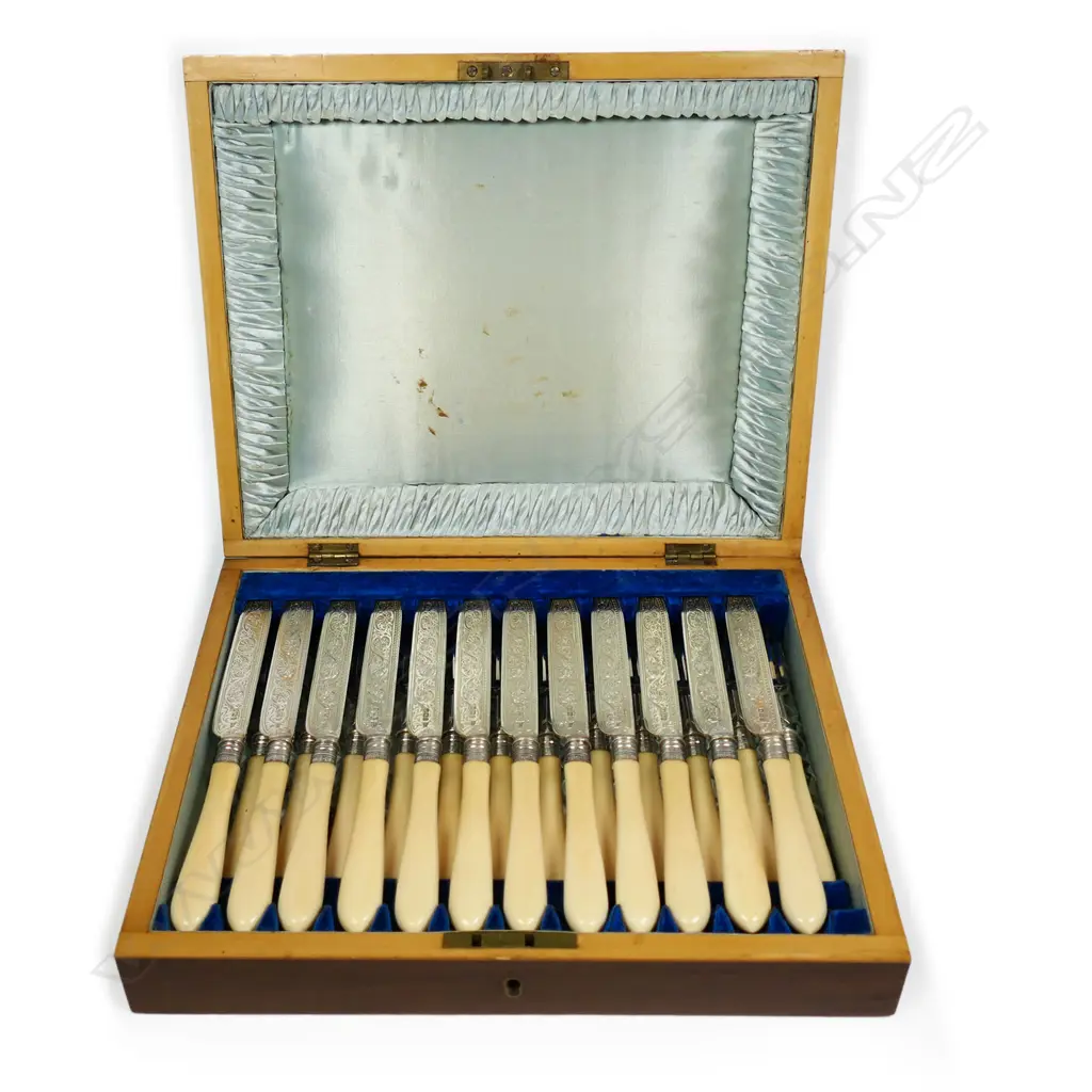 A late Victorian silver and ivory handled twenty-four-piece fruit set, Image 1++
