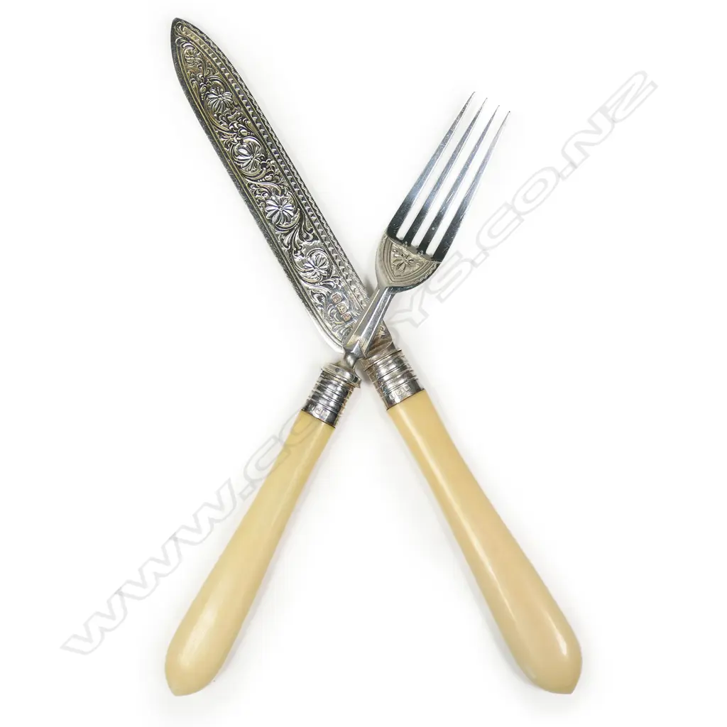 A late Victorian silver and ivory handled twenty-four-piece fruit set, Image 1++