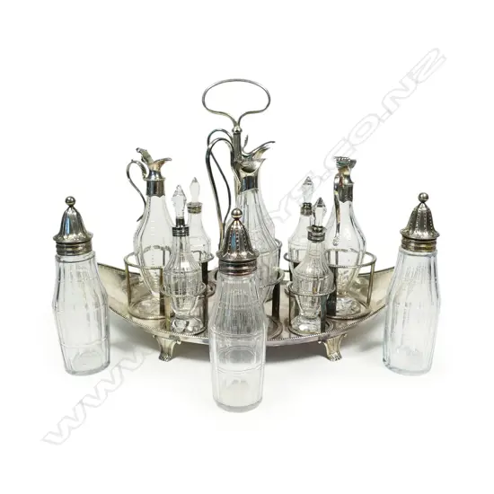 A Regency silver plate cruet set,