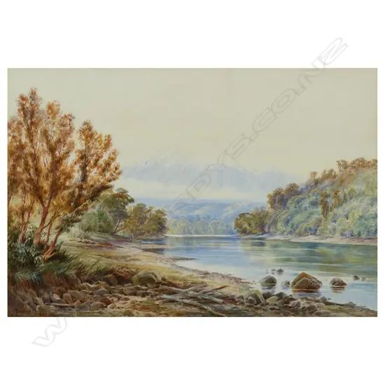 Laurence William Wilson (1850-1912) 'Takatimo Mountains - From Waiau River Exit. Lake Manapouri'