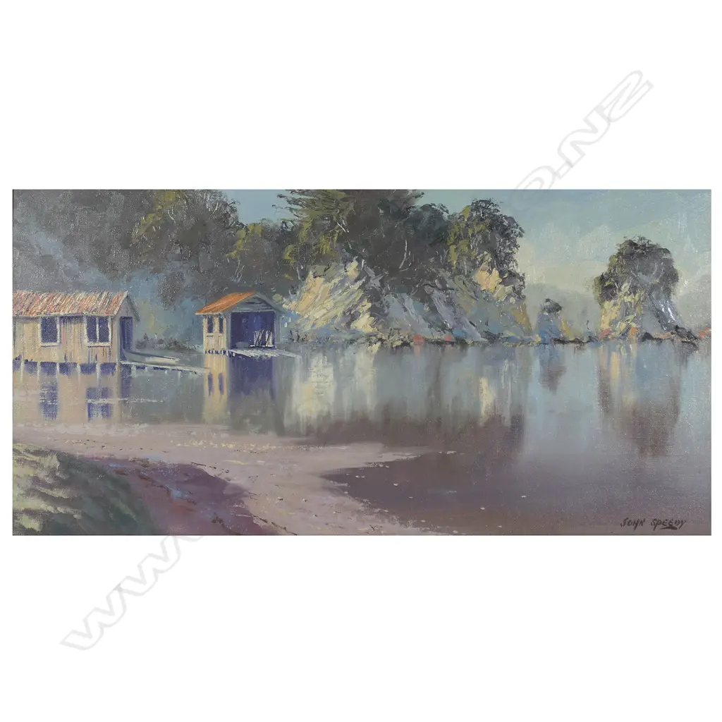John Speedy (1940-) 'Light on the Coastline. No.1 Boatsheds' Image 1++