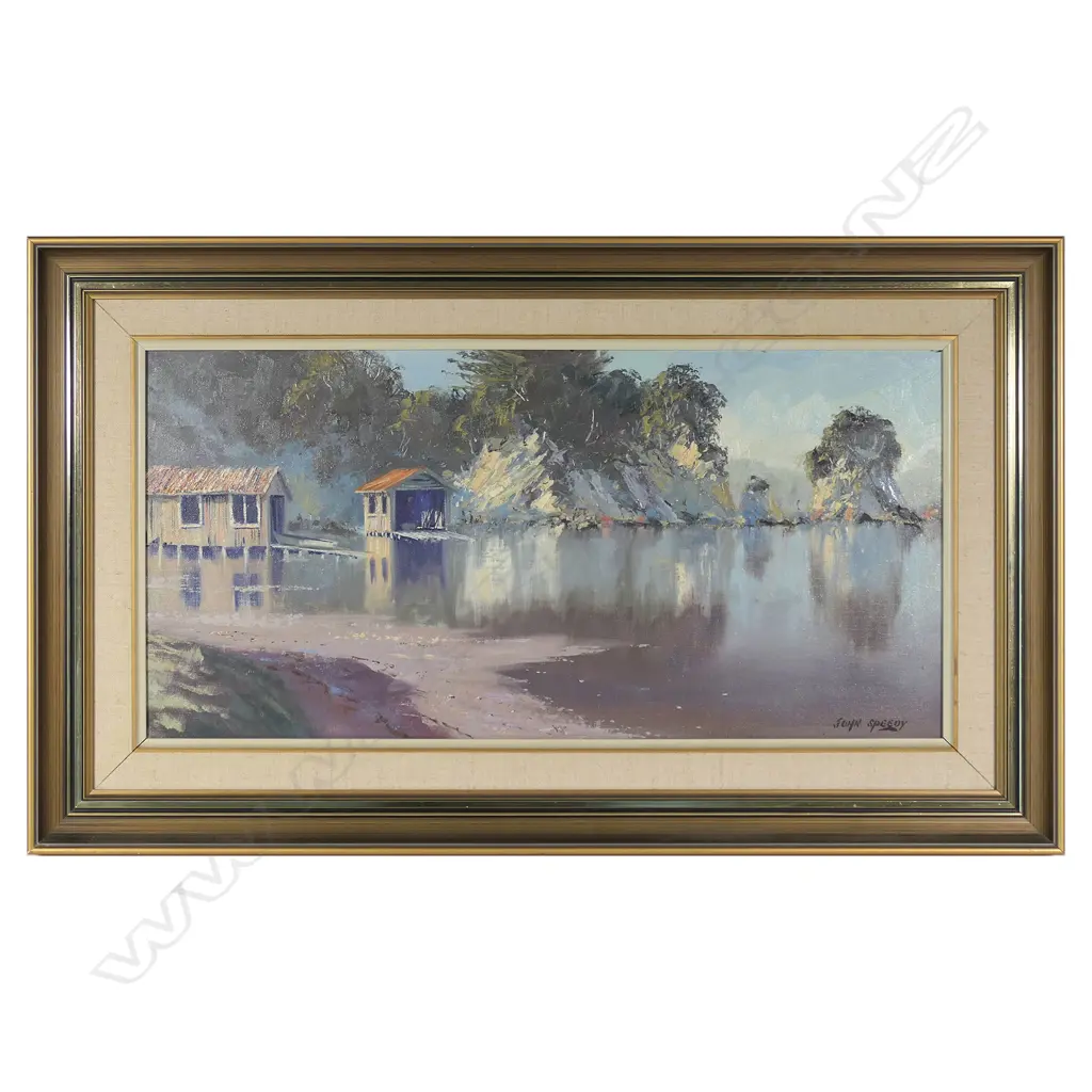 John Speedy (1940-) 'Light on the Coastline. No.1 Boatsheds' Image 1++