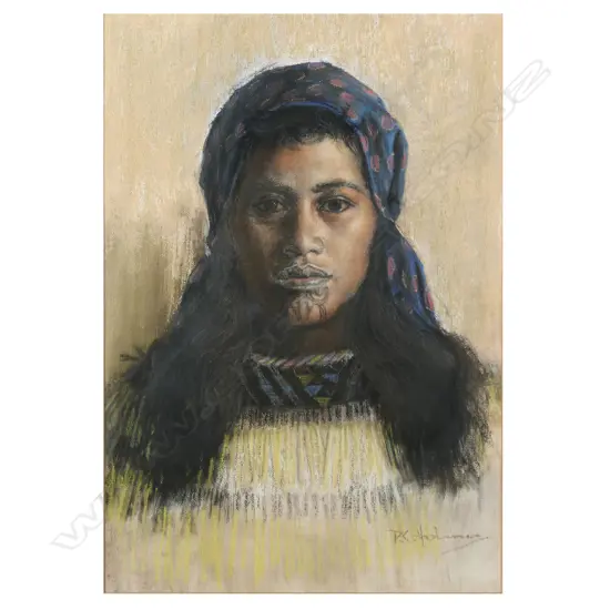 Philip Holmes (NZ 1953-) Māori Girl with Moko,