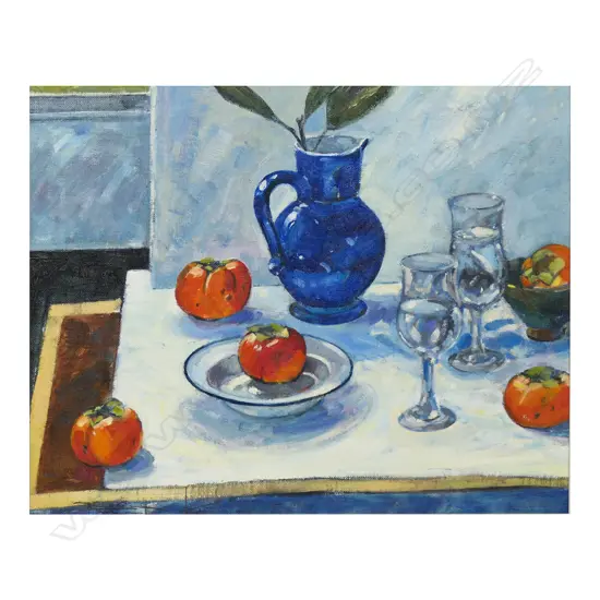 Russell Hollings (NZ 1948-) 'Two Glasses of Pinot Gris',