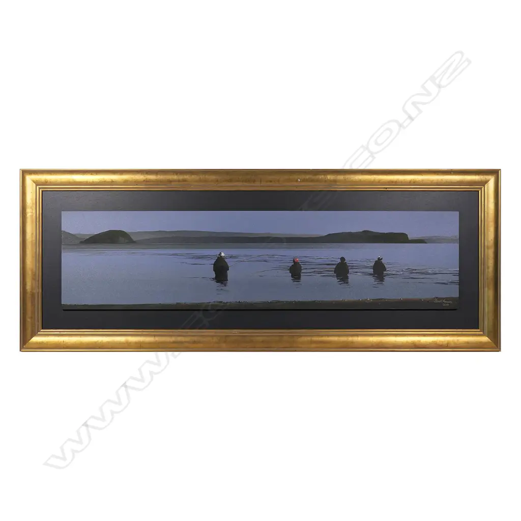 Peter J. Wallers (NZ 1953-) 'Three Fishermen Hahepe Lake Taupo', Image 1++