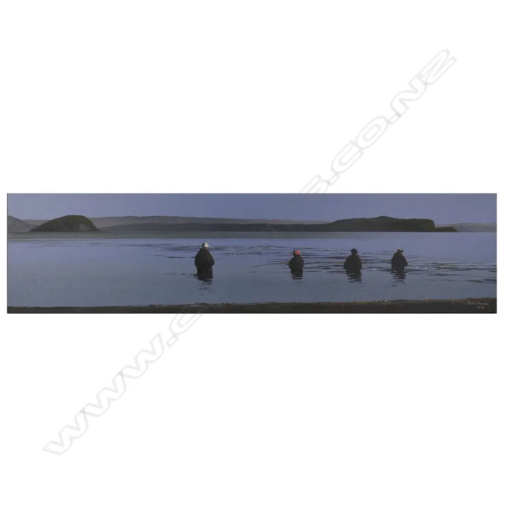 Peter J. Wallers (NZ 1953-) 'Three Fishermen Hahepe Lake Taupo', Image 1++