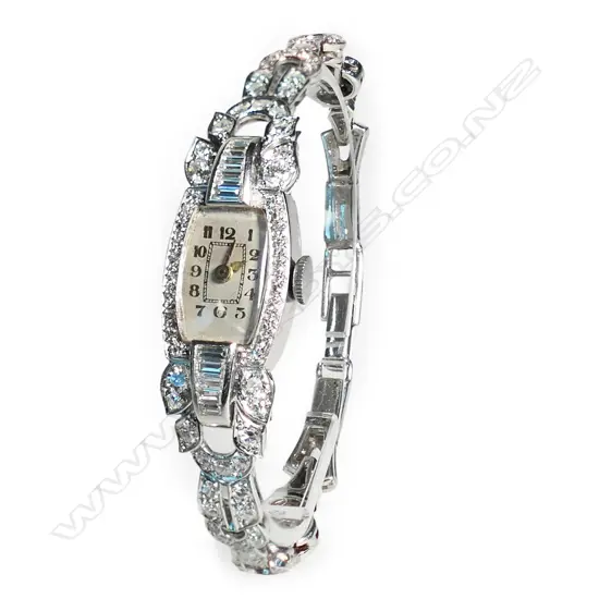 An Art Deco platinum and diamond ladies dress wrist watch,