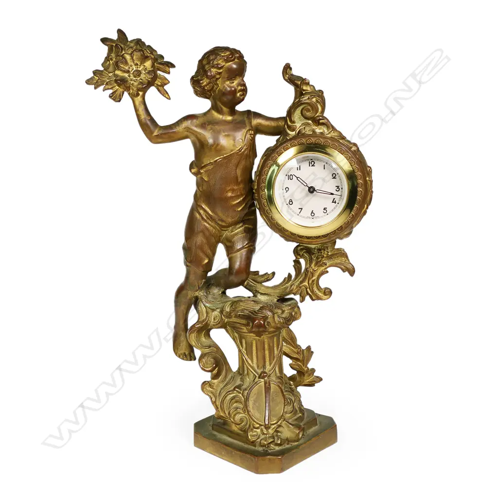 A 19thC gilt bronze figured mantle clock, Image 1++