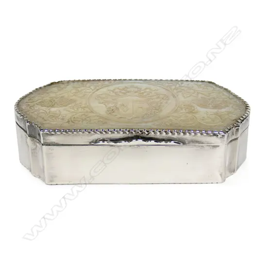 A c.1900 European silver and mother of pearl trinket box,