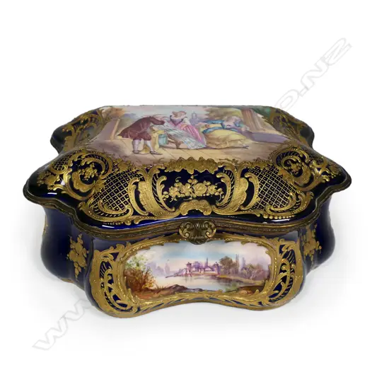 A 19thC Sevres porcelain classical serpentine jewel casket,