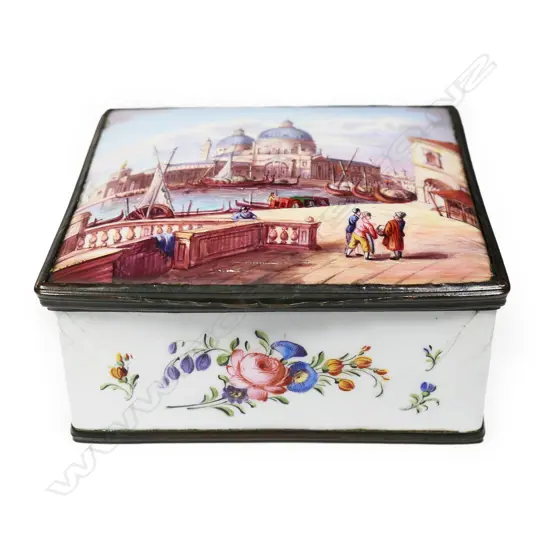 A George III Staffordshire (Bilston) Battersea enamel large box,