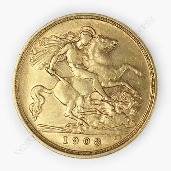 An Edwardian 1908 gold half sovereign,