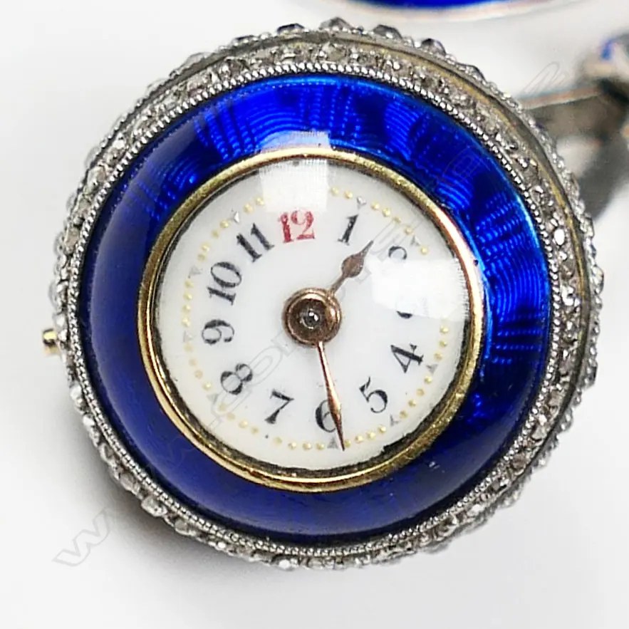 A Victorian 18ct white gold, guilloché bleu du roi enamelled and diamond set ball watch, on later 9ct white gold bow, Image 1++
