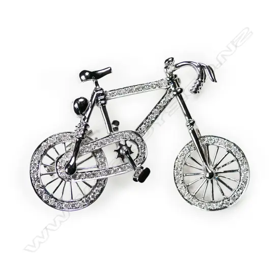 An 18ct white gold and diamond bicycle, brooch