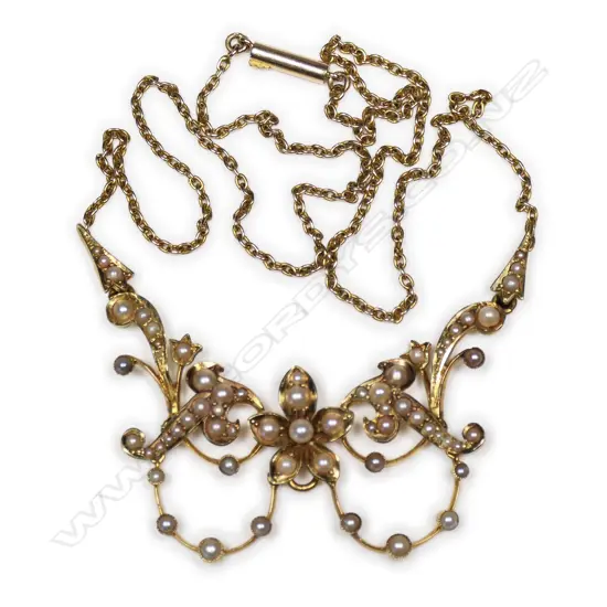 A Victorian 15ct yellow gold and seed pearl necklace