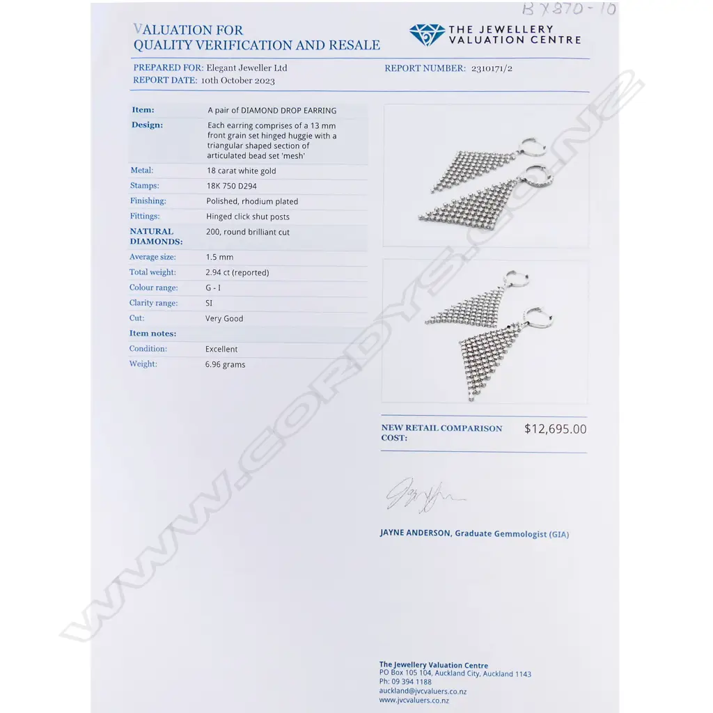 A pair of 18ct white gold and diamond earrings, Image 1++